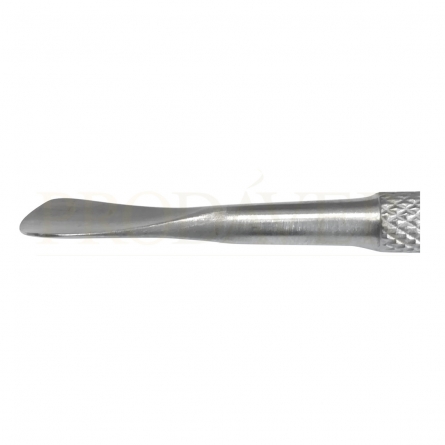 cuticle pusher with a rounded tip and a bladed tip.