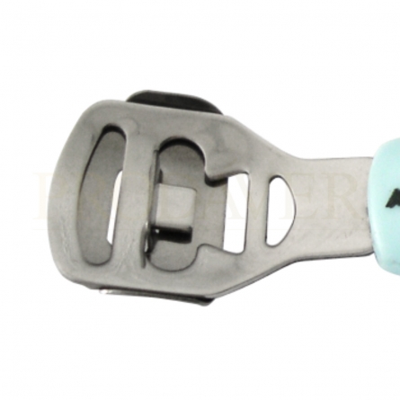 Detalhe de cabo plástico, instrumento para colocar lâminas corta calos. funeral parlour supplies, tamponade. corpses, mortuary.