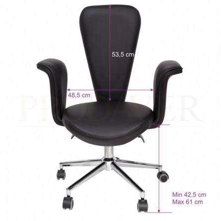 Dimensões de cadeira preta com costas altas. Black high-back chair dimensions.