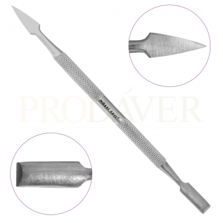 Empurra cutículas com ponta quadrada e outra ponta de bico.