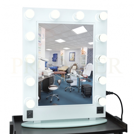 Makeup Mirror with Lights Hollywood Mirror with 12 Bulbs. White Mirror with Lights, electric conection on mirror. Glass base