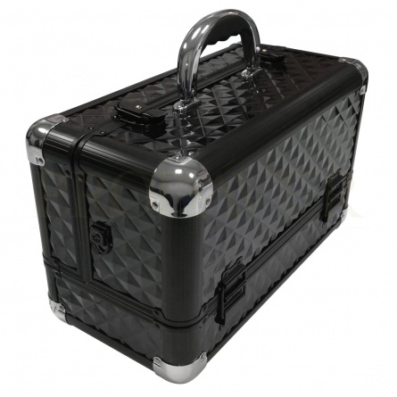 Extra Large Vanity Case Nail Polishes Holder Makeup Box Travel Beauty Organiser Storage Box , Lockable with Keys, black/silver