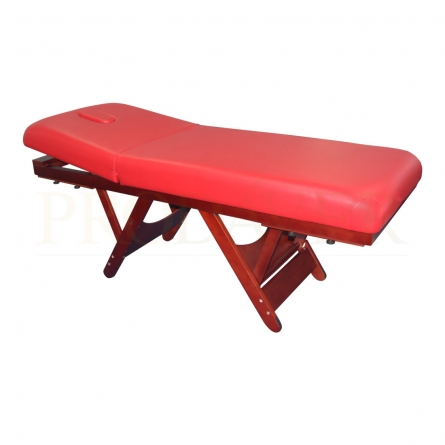 marquesa 2 corpos, orifício e almofada tampa para orifício. Tem 2 barras de apoio. fecho de encaixe para posição de pernas da marquesa e é regulável na altura. cor vermelha